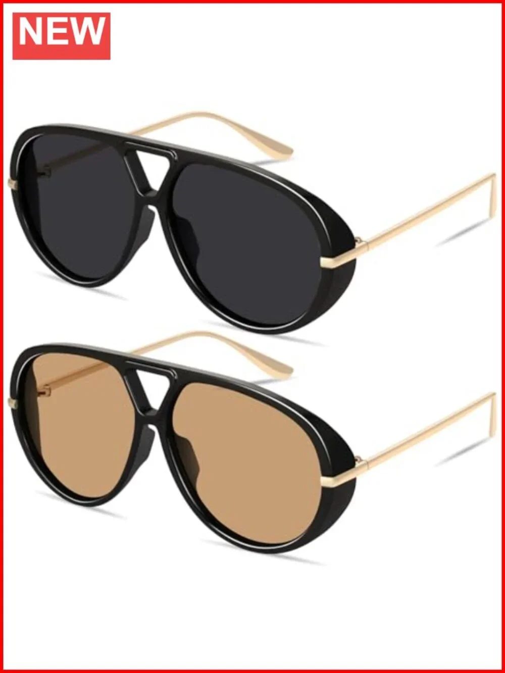 Oversized Aviator Metal Sunglasses UV400 Protection 2 Pack